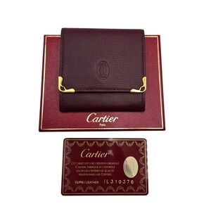 Cartier Must de Cartier Bordeaux Leather Coin Purse Gold Corners